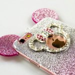 Wholesale iPhone 7 Minnie Bow Diamond Glitter Necklace Strap Case (Blue)